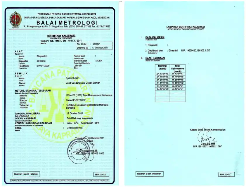 contoh bukti sertifikat kalibrasi