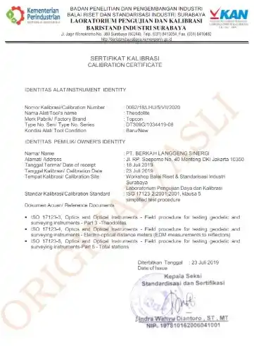 Sertifikat kalibrasi theodolite KAN
